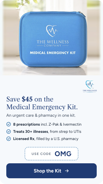 The Wellness Company Medical Emergency Kit promotion. Save $45 with code OMG. Shop the Kit.